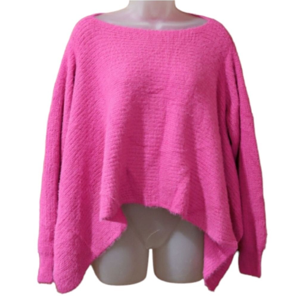 Shein Hot Pink Oversized Fuzzy Poncho Sweater Barbiecore Knit Small